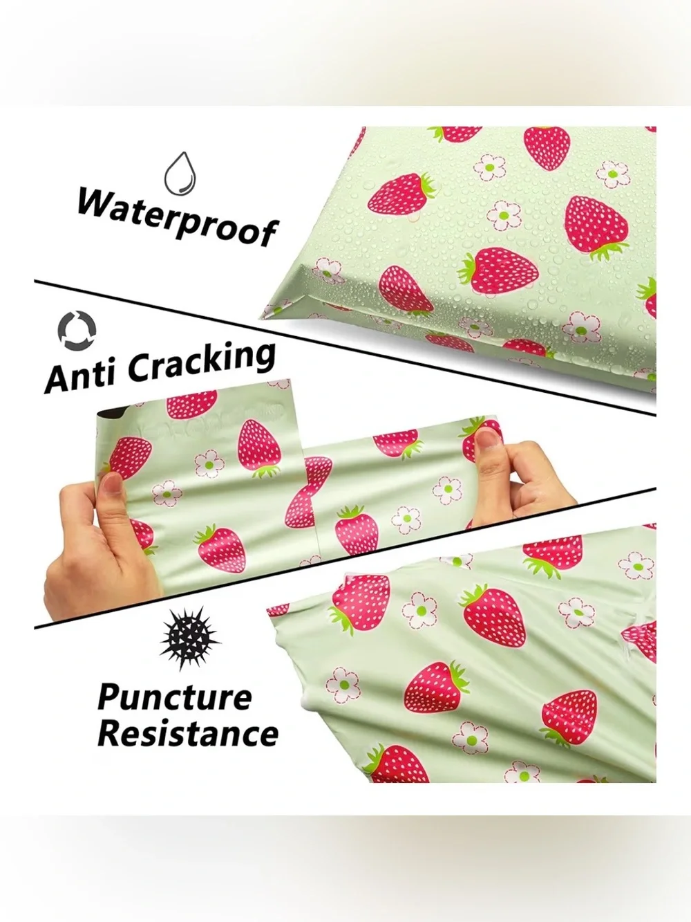 20 Strawberry and Green Poly Mailers 6x9in